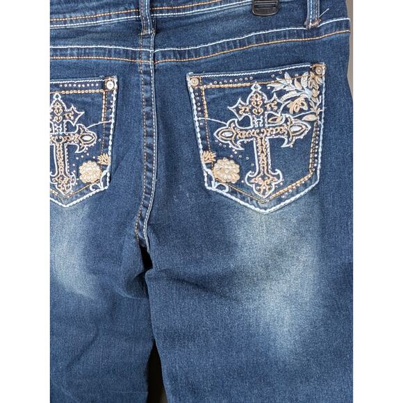 New Harper & Ivy Y2K Juniors 1 Rhinestone Pocket Dark Blue Flare Denim Size 13 - Picture 6 of 12
